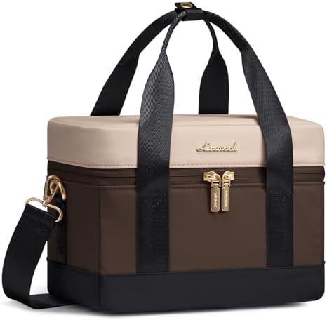 LOVEVOOK Insulated Lunch Bag for Women & Men - Cooler Lunch Tote and Lunch Box for Work and Travel, Coffee-khaki-black
