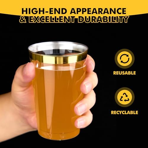 RACETOP 200 Pack 12 oz Gold Rimmed Plastic Cups