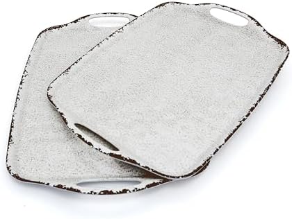 TP Melamine Serving Trays with Handles, 19" x 12", Set of 2, Rustic White