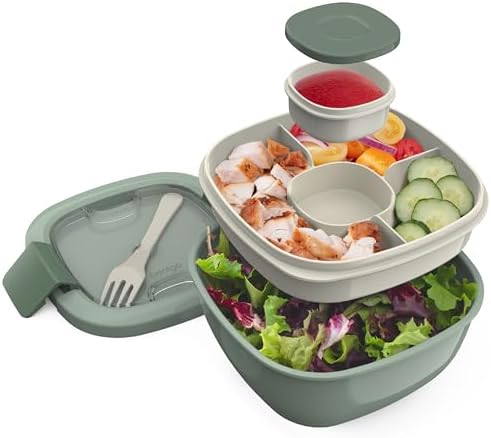 Bentgo Salad Container, Lunch Bowl with 4-Compartment Toppings Tray, 54 oz