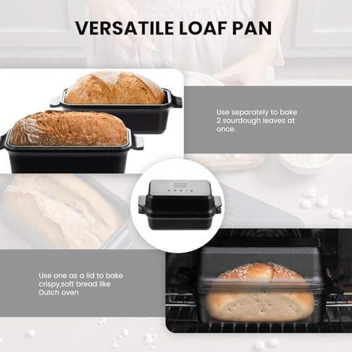 Cast Iron Dutch Oven for Sourdough Bread baking, 9×5 Loaf Pan with Lid, Bread Pans for Homemade Bread, 2 in 1 Dutch Oven Pot with Lid, Pre-Seasoned (4.5 QT)