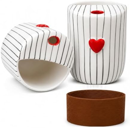 Ceramic Coffee Mug with Sip Hole, 12oz Striped Coffee Cup