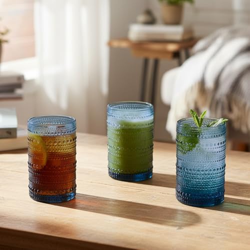 Moretoes12 Pack 12 Oz Blue Hobnail Drinking Glasses Set Water Glass Cups