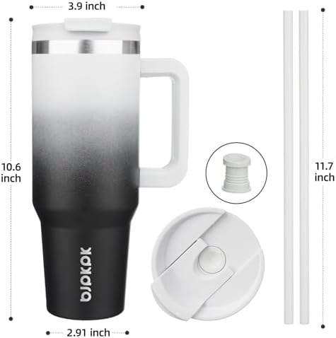 BJPKPK 40 oz Insulated Tumbler with Handle & Straw, Stainless Steel