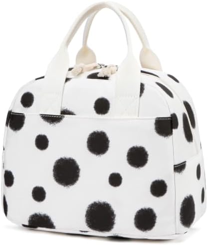 LOVELYWIND Lunch Box for Women, Insulated Lunch Bag, Black Dot Tote