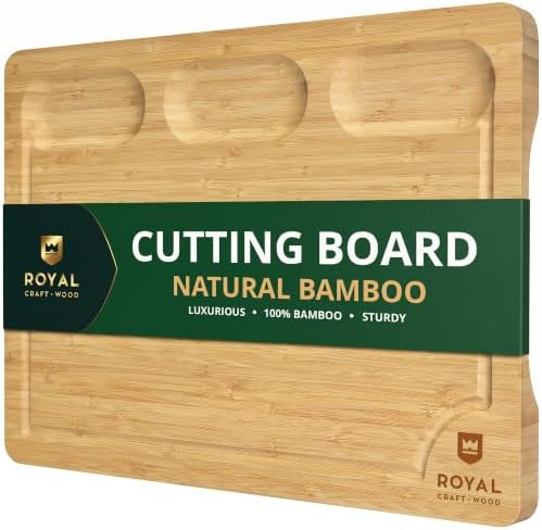 ROYAL CRAFT WOOD Bamboo Cutting Board with Juice Groove - Kitchen Chopping Board for Meat Cheese and Vegetables, Heavy Duty Serving Tray