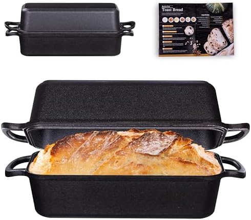 GRMImosa Cast Iron Loaf Pan 11x5 Inch with Lid, 5.8 Qt Bread Pan, Black