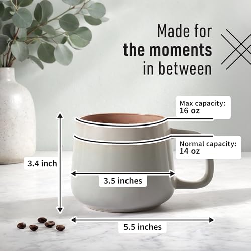 Ava Nord Large Stoneware Ceramic Coffee Mugs Set of 4 | 16 oz | Sage Ash