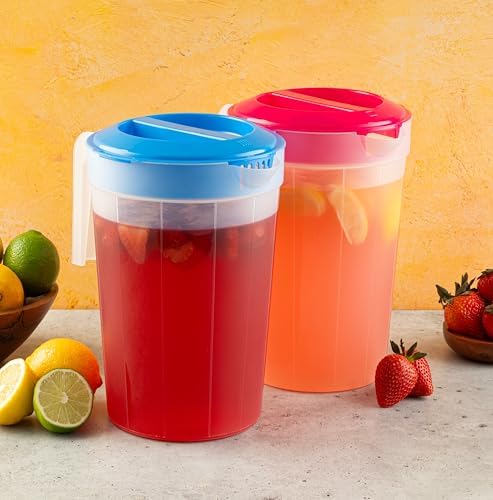 2-Pack 1-Gallon Water Pitchers with Lids, BPA-Free Plastic