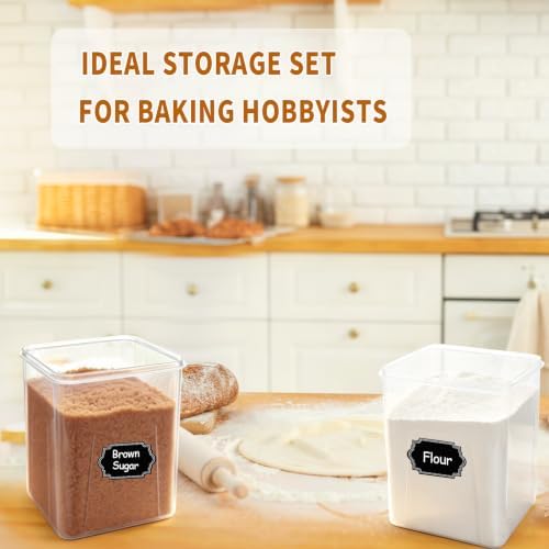 Flour Sugar Storage Containers, 10 Pack Large Airtight Food Storage Containers with Lids for Kitchen Pantry Organization and Storage, BPA Free Plastic Canisters Sets for Cereal, Rice and Baking