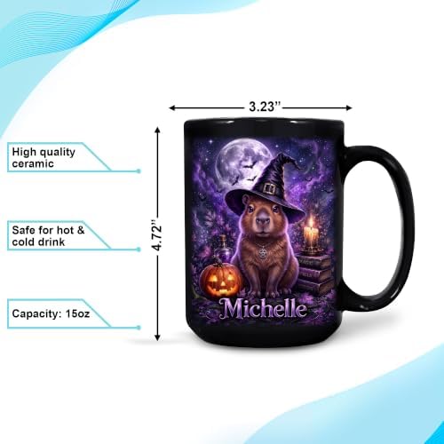 Hyturtle Personalized Halloween Capybara Mug, Custom Name Gift for Women