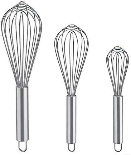 Whisks for Cooking, 3 Pack Stainless Steel Whisk for Blending, Whisking, Beating and Stirring, Enhanced Version Balloon Wire Whisk Set, 8"+10"+12"