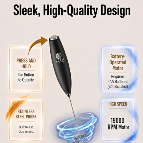 Bean Envy Milk Frother Handheld - Coffee Mixer Wand with Stand - Black