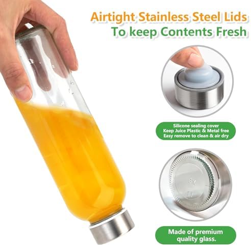 Zukro 18 oz Glass Water Bottles with Stainless Steel Lids, 100% Leak Proof