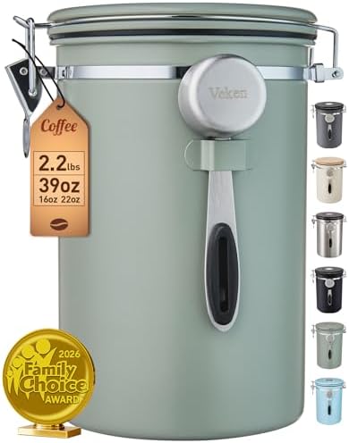 Veken Coffee Canister,39OZ, 2.2lbs,Large Airtight Stainless Steel Container