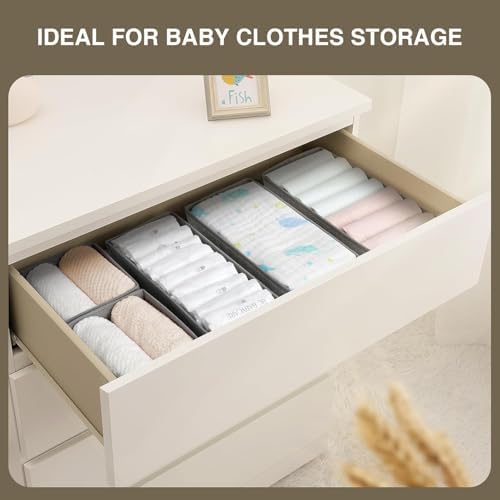 DIMJ Drawer Organizers, Set of 12 Clothes Drawer Organizer, Foldable Closet Drawer Organizer, Dresser Drawer Organizers Dividers for Baby Clothes, Socks, Belt, Tie (Black)