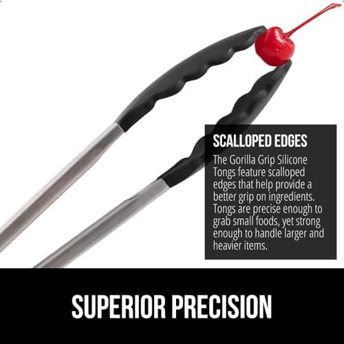 GORILLA GRIP Stainless Steel Kitchen Tongs for Cooking, 2 PK, Black