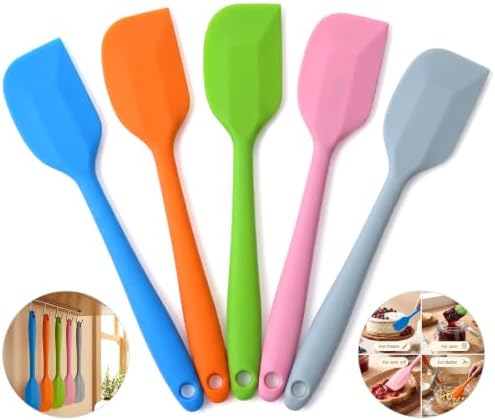 5-Pack Silicone Spatulas, 8.5 inch Heat Resistant Seamless Rubber Scrapers for Baking, Cooking, Mixing and Nonstick Cookware, 5 Colors