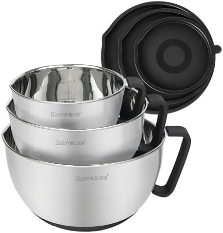 Rorence Stainless Steel Mixing Bowls Set with Lids,1.5,3 & 5 Qt,Black