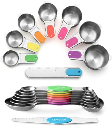 Spring Chef Magnetic Measuring Cups & Spoons Set of 15 with Levelers, Neon