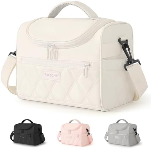 Insulated Lunch Bag Women Men Leakproof With Cup Holder, Beige