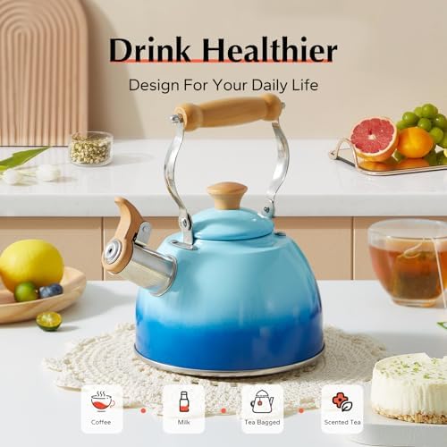 ROCKURWOK Tea Kettle 1.6 Qt Tea Kettles Stovetop Whistling Fast Boil, Blue