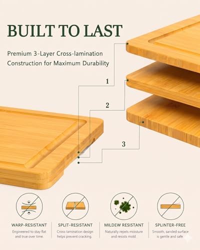 Cutting Board,18" x 12" X-Large Bamboo Cutting Board for Kitchen,Butcher Block Cutting Boards with Built-in Handles,Charcuterie,Meat,Vegetables,Fruit and Daily Cooking