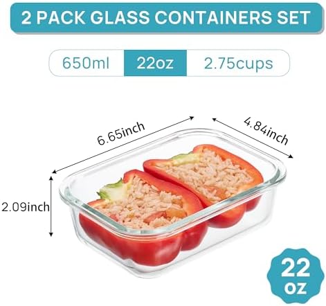 Vtopmart 2Pack 22oz Glass Storage Containers with Lids