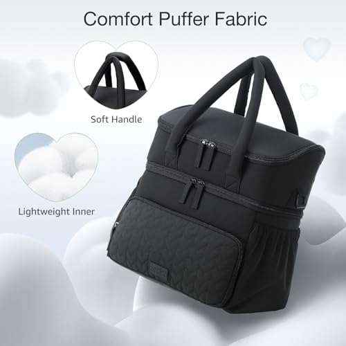 Double Deck Lunch Bag for Women, Black-XL