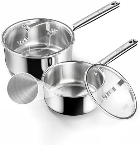 COOKER KING Sauce Pan Set, 1.5 QT & 2 QT Saucepan with Lid, Metal Utensils Safe, No Coating (PFAS/PFOA/PTFE Free), Dishwasher-Friendly, Oven-Safe Up to 900°F, Induction Ready