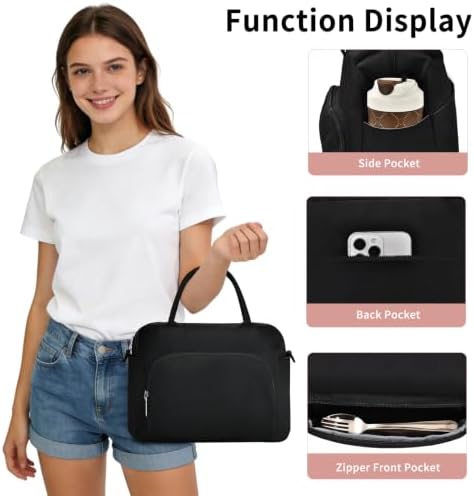 GASSDA Lunch Box for Women Insulated Lunch Bag Women Adult Cute Lunch Bags Reusable Lunchbox Cooler Tote Bag for Work Picnic (Black)