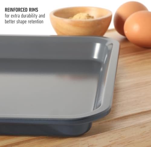 Calphalon Legacy 13 x 9 Inch PFA Free Nonstick Cookie Sheet Baking Pan in Blue, Durable Heavy Gauge Steel Bakeware for Even Heating, Oven Safe Baking Tray for Cookies