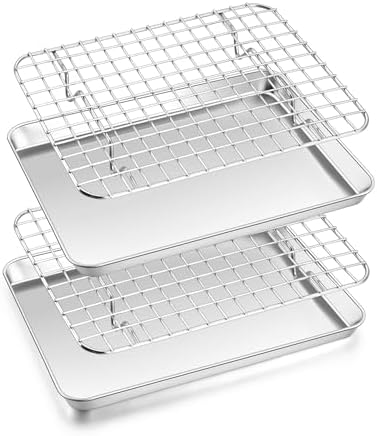 Homikit Toaster Oven Pan with Rack Set (2 Baking Sheet+2 Rack), 9 x 7 Inch