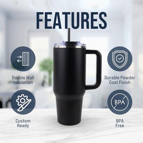 Hogg Big Swig 40oz Tumbler with Handle and Straw - Black, 40 oz Tumbler, Insulated Cup with Handle, 40oz Water Bottle with Straw, Thermal Cups, Leak Proof Lid, Travel Mugs, Stainless Steel