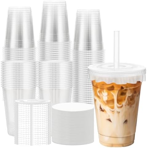 100 Pack 16 oz Plastic Cups, Disposable Iced Coffee Cups