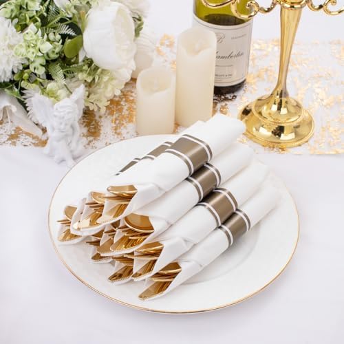 Supernal 120 Pack Gold Plastic Silverware Wrapped Cutlery Set with Napkin