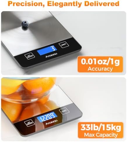 Atogou Food Scale Rechargeable - 33lb Digital Kitchen Scale Ounces Grams
