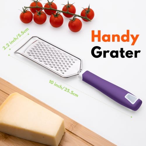 Rainspire Professional Cheese Graters for Kitchen Stainless Steel Handheld, Metal Lemon Zester Grater With Handle For Cheese, Chocolate, Spices, Kitchen Gadgets And Tools, Soft Grip Handle, Purple