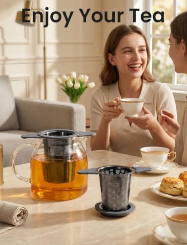 Tea Infuser for Loose Leaf Tea,Stainless Steel Tea Strainer with Silicone Handles,Extra Fine Mesh Tea Strainers for Loose Tea Filter Fine Tea Leaves Effectively,Fits TeaPots/Mugs(Black)