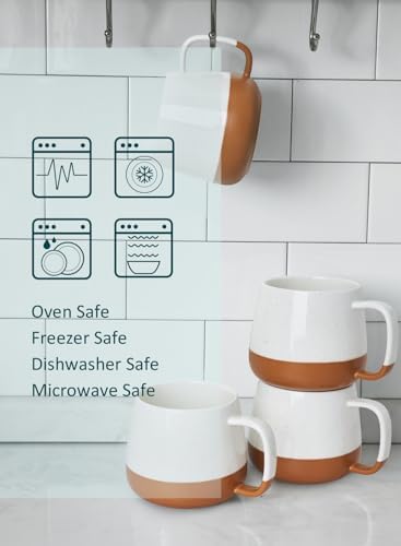 Teocera Ceramic Coffee Mug Set of 4-12 oz Coffee Mugs with Large Handles for Hot or Cold Drinks Like Latte, Cocoa, Tea or Juice - Smooth Ceramic, Dishwasher Safe, Beige