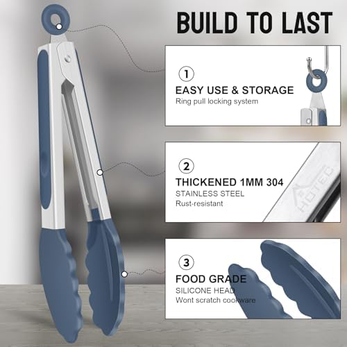 HOTEC Silicone Kitchen Tongs for Cooking, 9-Inch Serving Tongs, Set of 3