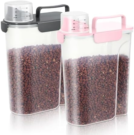 LEAWALK 5Lbs /6Qt/5L Airtight Cat Dog Food Storage Container with Upgraded Large Nozzle BPA-Free, Pet Food Storage Containers for Rice, Grain, Pet Food, Flour, Dog Treat Storage-2 Pack （Pink & Black）