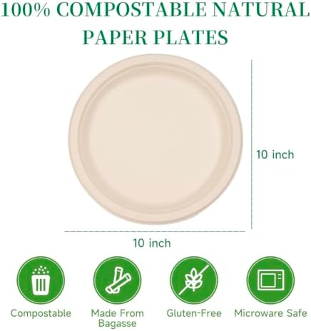 RACETOP Compostable Paper Plates 10 Inch [500 Pack]