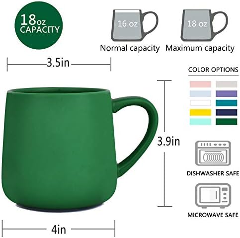 Bosmarlin Glossy Ceramic Coffee Mug, Tea Cup for Office and Home, 18 oz, Suitable for Dishwasher and Microwave(Dark Green, 2)