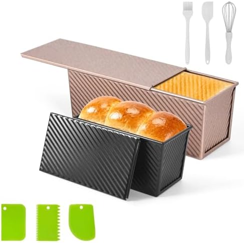 2 PCS Pullman Loaf Pan with Lid, 2.2 lb & 1 lb Dough Capacity, Nonstick Carbon Steel Sandwich Bread Pans with Covers for Homemade Sourdough Baking