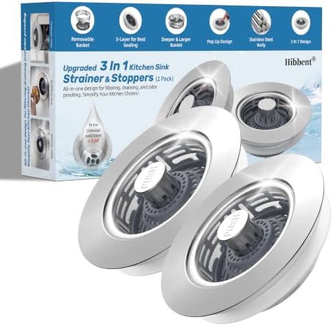 Hibbent 2 Pack Metal Kitchen Sink Drain Strainer and Stopper, Transparent