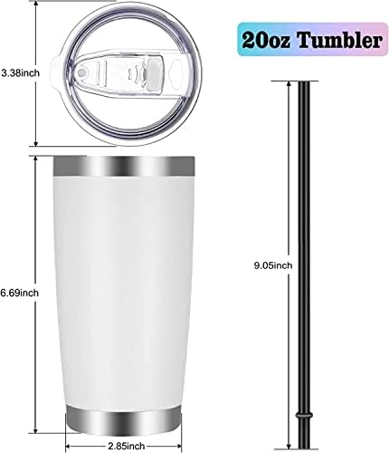VEGOND 20oz Tumbler with Lid and Straw Stainless Steel Tumbler Cup Bulk Vacuum Insulated Double Wall Travel Coffee Mug Powder Coated Coffee Cup, White, 6 Pack