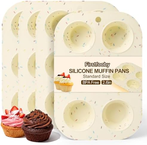 4 Pack Silicone Muffin Pan for Baking, Regular Size Nonstick Cupcake Pan, 6-Cup Silicone Muffin Tin BPA Free Dishwasher Safe, Great for Muffin Cupcake Brownie Egg Tart