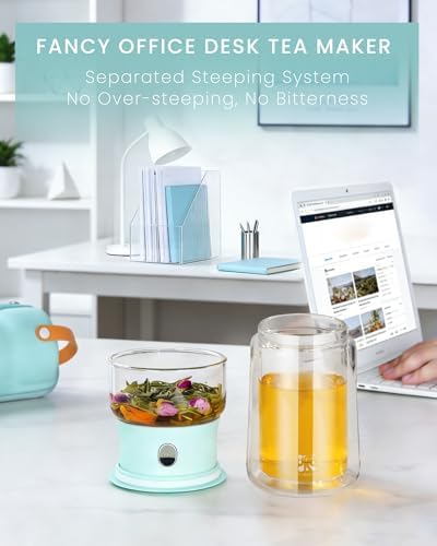 ZENS Modern Glass Infuser Teapot, One Touch Tea Release Loose Tea Maker