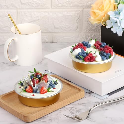Beasea Aluminum Ramekins 200 Pack, 7.3oz 215ml Disposable Ramekins Foil Cups No Lids 4" Baking Ramekin Cupcake Aluminum Mini Baking Cups for Party - Golden